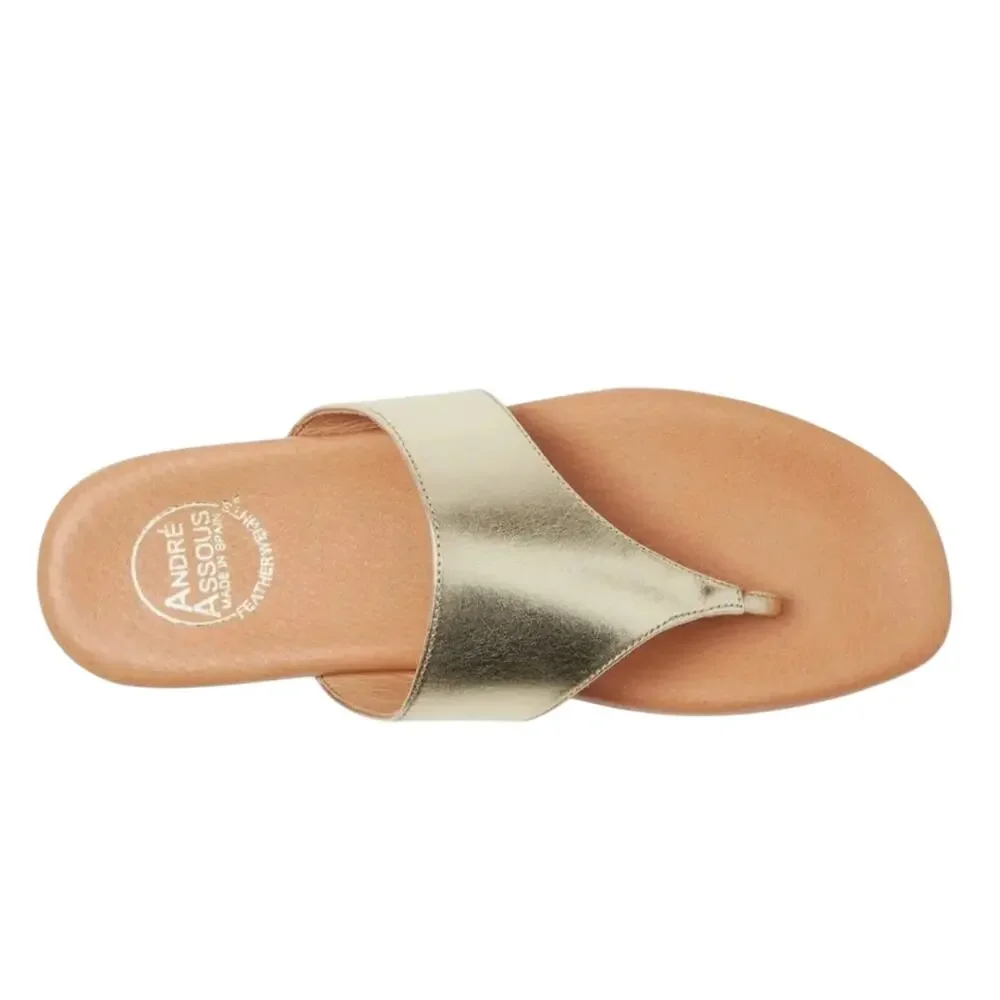 ANDRE ASSOUS Womens Paige Sandal EU 39 US 8-8.5 Metallic Gold Tan Flip Flop NWOB